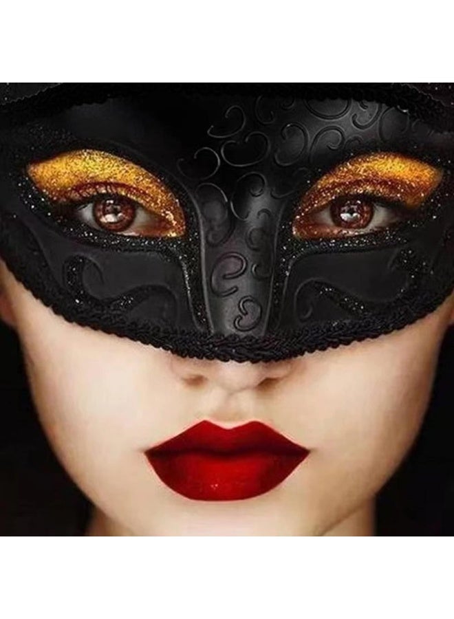 OSHIMA 2 Pcs Masquerade Mask, Black Couple Mask Masquerade with Feather, Prom Venetian Mask for Costume Parties for Kids & Adults, Women's and Men's Cosplay Mask - Image 4